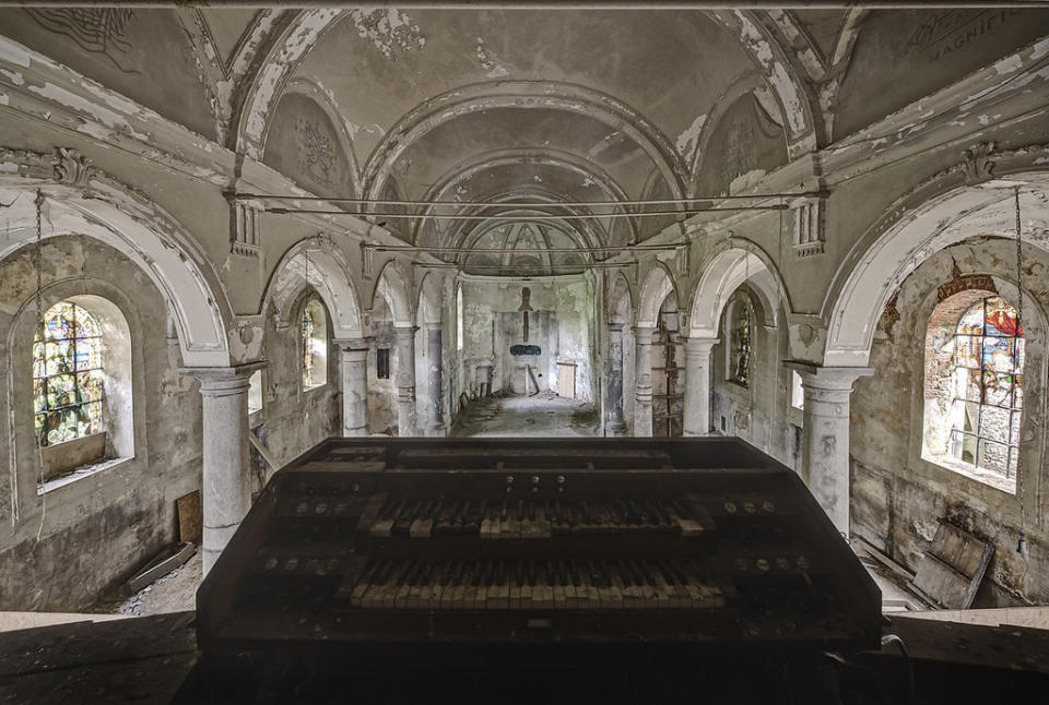 Though the roof still keeps out the rain, the organ of this Belgian church won't be playing any hymns soon.  Credit: <a href="https://www.facebook.com/odinsravenphotography" target="_blank">Dan Marbaix</a>