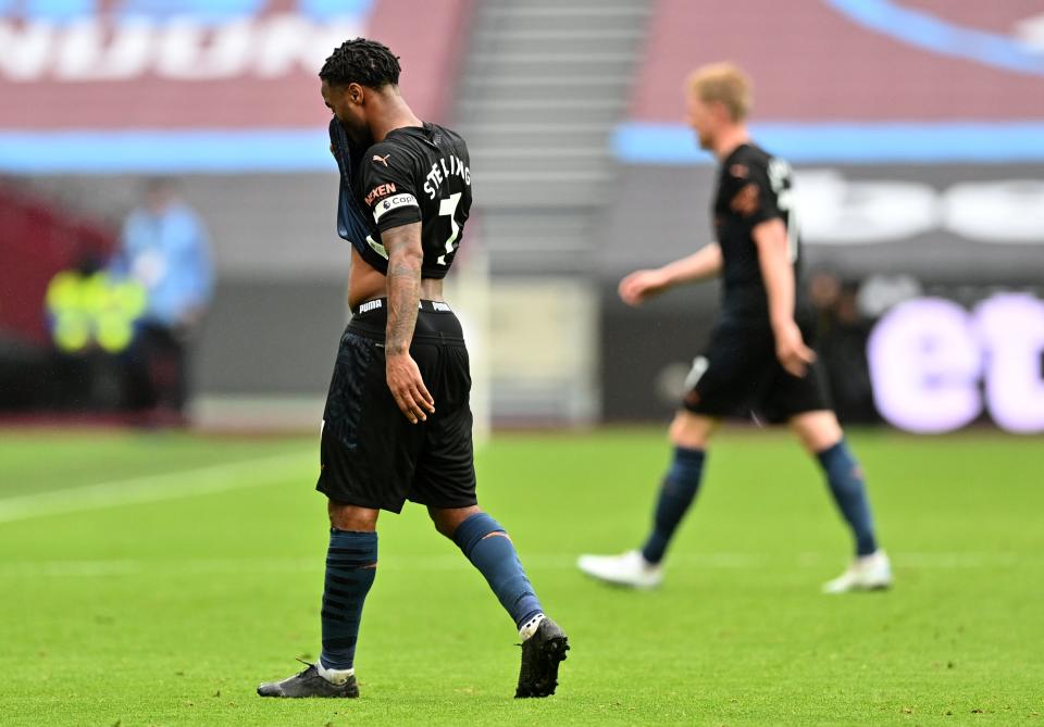 Raheem Sterling and Kevin De Bruyne react to City’s draw against West HamGetty Images