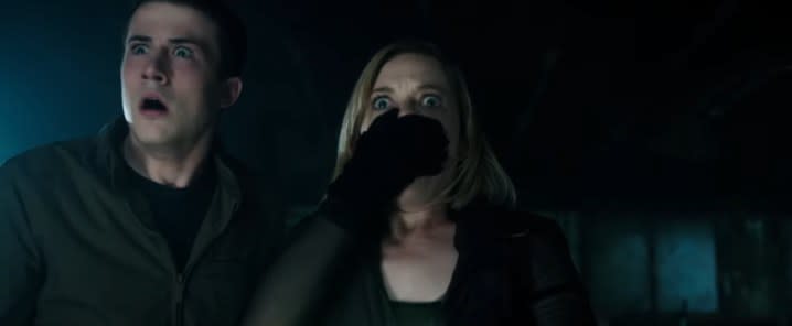 Rocky and Alex staring in horror in "Don't Breathe."