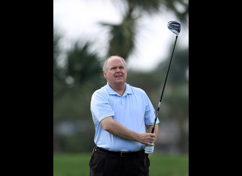 WEST PALM BEACH, FL - MARCH 12:  Rush Limbaugh of the USA the radio personality during the Els for Autism Pro-am at The PGA National Golf Club on March 12, 2012 in West Palm Beach, Florida.  (Photo by David Cannon/Getty Images) 