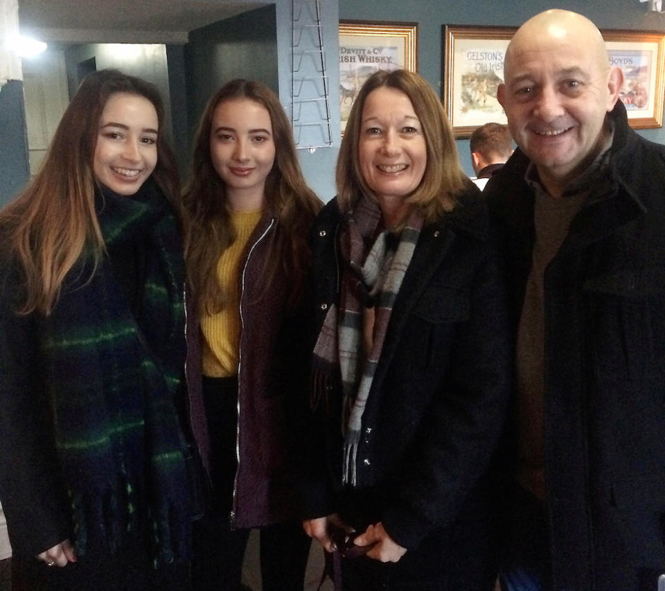 Mr Dagg with daughters, Steph and Georgie, and wife Kate (Picture: SWNS)