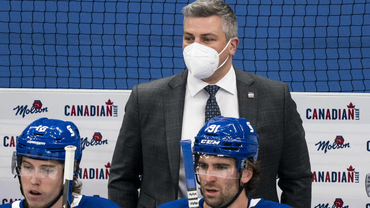 The Toronto Maple Leafs have allowed Sheldon Keefe to focus on the present. (Photo by Andrew Lahodynskyj/NHLI via Getty Images)