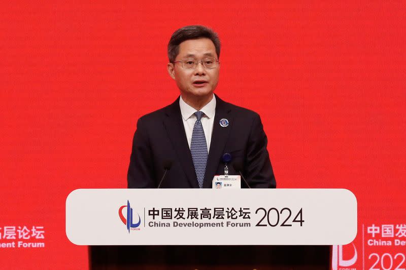 Chinese Finance Minister Lan Foan speaks at the China Development Forum (CDF) 2024, in Beijing