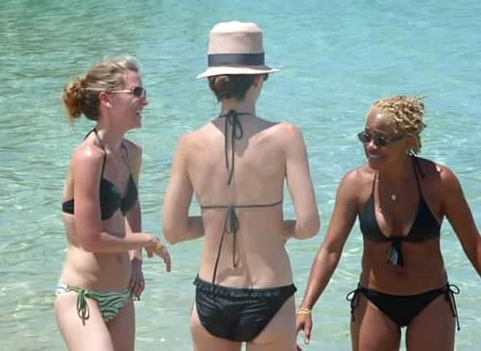 <span>Meghan’s mum, Doria (pictured on the right) enjoyed the sun on the Jamaican beach. </span>Photo: Mega