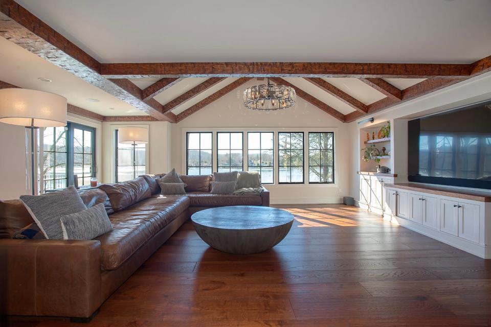 The lakefront home at 41 Island Trail is located on the private Manitou Island on Lake Mohawk in Sparta.