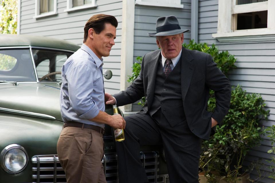 This film image released by Warner Bros. Pictures shows Josh Brolin, left, as Sgt. John O'Mara, and Nick Nolte, as Chief Parker in “Gangster Squad." (AP Photo/Warner Bros. Pictures, Wilson Webb)