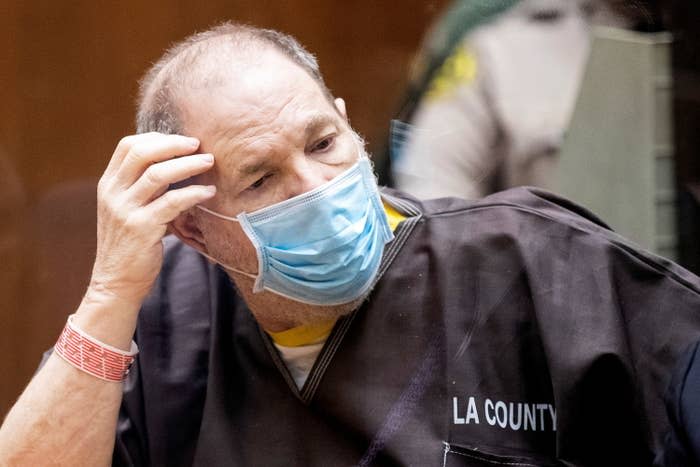 Harvey Weinstein listens in court during a pre-trial hearing, in Los Angeles, California, on July 29, 2021.