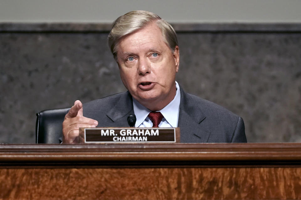 Sen. Lindsey Graham, R-S.C., speaks during Senate Judiciary Committee hearing on Capitol Hill in Washington, Wednesday, June 3, 2020. (Greg Nash/Pool via AP)