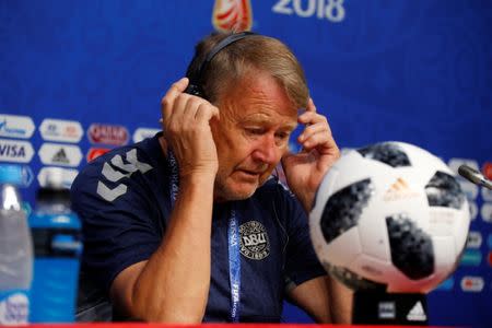 Soccer Football - World Cup - Denmark Press Conference - Samara Arena, Samara, Russia - June 20, 2018 Denmark coach Age Hareide during the press conference REUTERS/David Gray