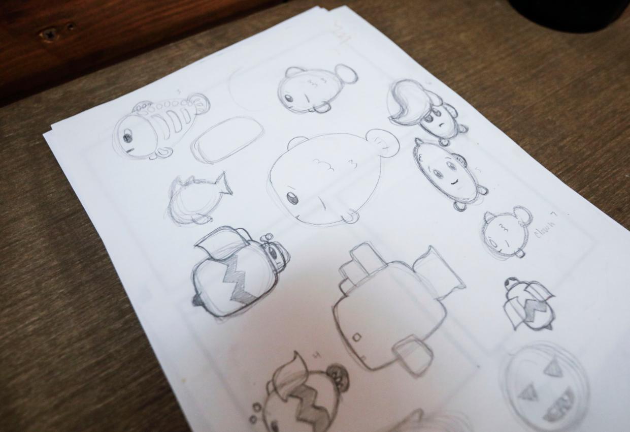 Sketches that served as the inspiration for the illustrations in the children's book "Gordon and the Ghostfish" written and illustrated by Linkyn Rippee, 8, and her father and Zachariah.
