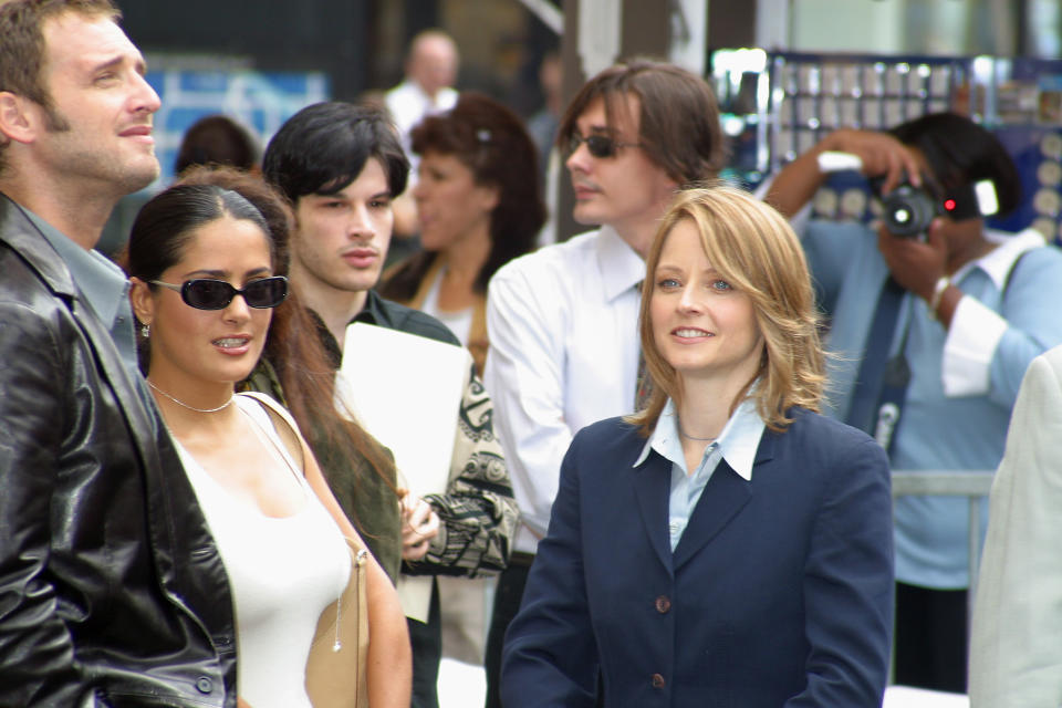 UNITED STATES - SEPTEMBER 24:  Salma Hayek and Jodie Foster attending Anthony Hopkins being honored with a Star on the Hollywood Walk of Fame in Hollywood, CA 09/24/03  (Photo by Vinnie Zuffante/Getty Images)