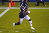 FILE - Chicago Bears wide receiver Cordarrelle Patterson (84) runs back a kickoff from the Tampa Bay Buccaneers in the first half of an NFL football game in Chicago, in this Thursday, Oct. 8, 2020, file photo. Patterson was selected Friday, Jan. 8, 2021, to The Associated Press All-Pro Team. (AP Photo/Nam Y. Huh, File)