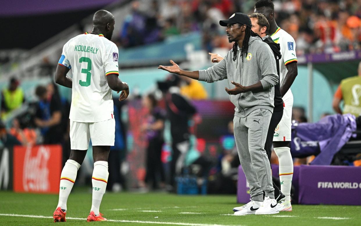 Senegal head coach Aliou Cissé talks with Kalidou Koulibaly - Senegal World Cup 2022 squad list, fixtures and latest odds - Stuart Franklin/Getty Images