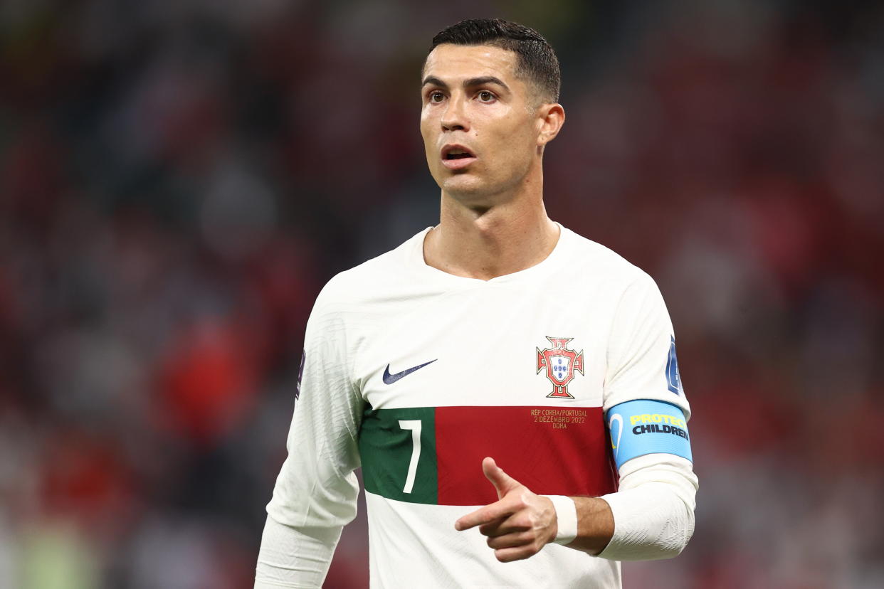 Cristiano Ronaldo and his Portugal team will face Switzerland in the World Cup Round of 16 on Tuesday in Qatar. (Photo by James Williamson - AMA/Getty Images)