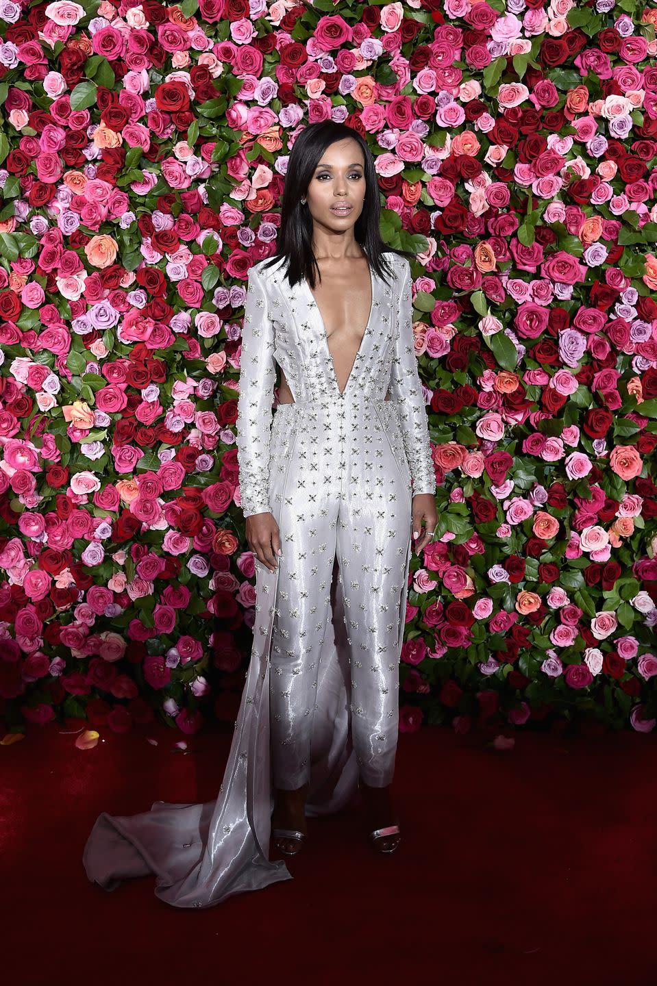 <p>The actress wore a Versace jumpsuit to the Tony Awards in New York.</p>