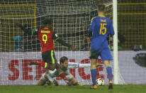 Belgium’s Michy Batshuayi scores their second goal past Bosnia’s Asmir Begovic REUTERS/Dado Ruvic