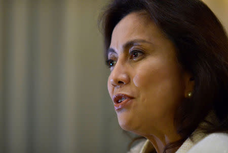 Philippines' Vice President Leni Robredo speaks during a Reuters interview, at the Quezon City Reception House, Metro Manila, Philippines December 12, 2016. REUTERS/Ezra Acayan