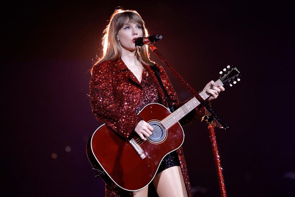 <p>Kevin Winter/Getty</p> Taylor Swift at the Eras Tour in March 2023 in Arizona