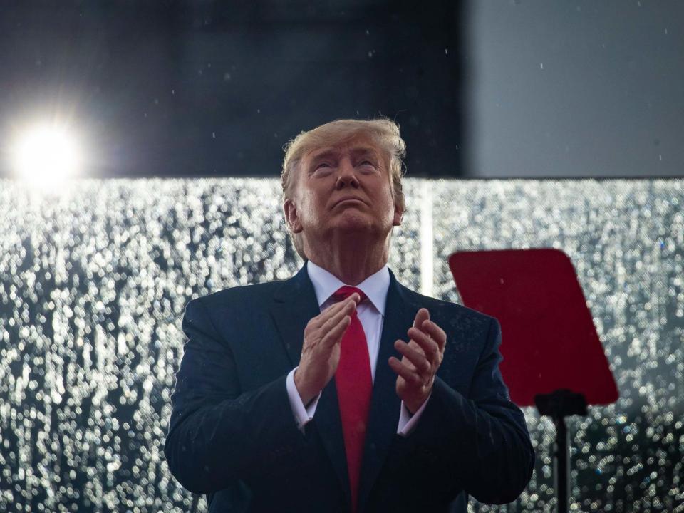 Donald Trump delivered his controversial ”Salute to America” address in Washington, DC, on Thursday amid hammering summer storms, his speech managing to avoid partisan politics but marred by an extraordinary gaffe in which he claimed the 1775 revolutionary army “took over the airports”.The president also promised to “plant a US flag on Mars” and encouraged young Americans to sign up for military service, despite receiving no fewer than five deferments himself preventing him from serving in the Vietnam War.While the event featured the Air Force flypast and spectacular fireworks display Mr Trump had promised, it was also defined by an unseemly brawl breaking out between protesters and members of the alt-right militant group Proud Boys after the former set fire to the stars-and-stripes in front of the White House.The president meanwhile saidon Friday he may issue an executive order over his 2020 Census demands. The US Constitution specifically assigns the job of overseeing the census to Congress, limiting the authority of the president over it, which could complicate an effort to add the question via presidential missive.“We’re working on a lot of things including an executive order,” Mr Trump told reporters outside the White House as he left for his resort in Bedminster, New Jersey.In a court filing in response to a Maryland-based federal judge’s deadline, the Department of Justice indicated it has not yet come up with a new legal rationale for adding the question after being blocked in the Supreme Court on 27 June.US District Judge George Hazel said on Wednesday that if the administration did not reach a decision he would press ahead with considering allegations based on newly discovered evidence that the decision to add the question was motivated by racial bias.The Justice Department said in its court filing it objects to the case moving forward.Critics have called the citizenship question a Republican ploy to scare immigrants into not participating and engineer a population undercount in Democratic-leaning areas with high immigrant populations. They say that officials lied about their motivations for adding the question and that the move would help Trump’s fellow Republicans gain seats in the US House of Representatives and state legislatures when new electoral district boundaries are drawn.Mr Trump on Friday said the “number one” reason for adding the question was for the drawing of electoral districts, which is not the legal reason the administration gave for adding it.He and his supporters say it makes sense to know how many non-citizens are living in the country. His hard-line policies on immigration have punctuated his presidency and 2020 re-election campaign.Additional reporting by Reuters. Please allow a moment for our liveblog to load