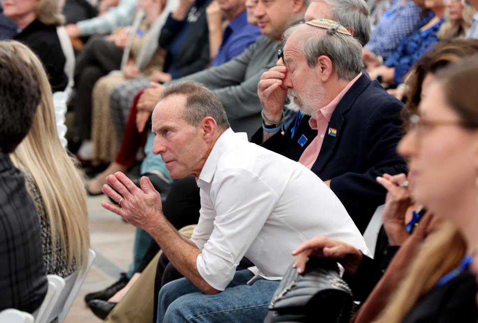 Members of the crowd listen to speakers at "A Night to Stand With Israel" on Oct. 17 at the First Americans Museum in Oklahoma City.