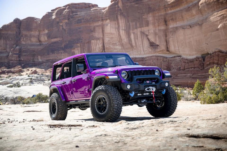 <p>Jeep says people loved the <a href="https://www.caranddriver.com/news/a37406141/2021-jeep-wrangler-tuscadero-paint-color-revealed/" rel="nofollow noopener" target="_blank" data-ylk="slk:pink limited-edition Tuscadero Wrangler;elm:context_link;itc:0;sec:content-canvas" class="link ">pink limited-edition Tuscadero Wrangler</a> so much that it wanted to do a concept that took the wild color even further. The result of that can be seen here, with this new magenta-colored model. </p>