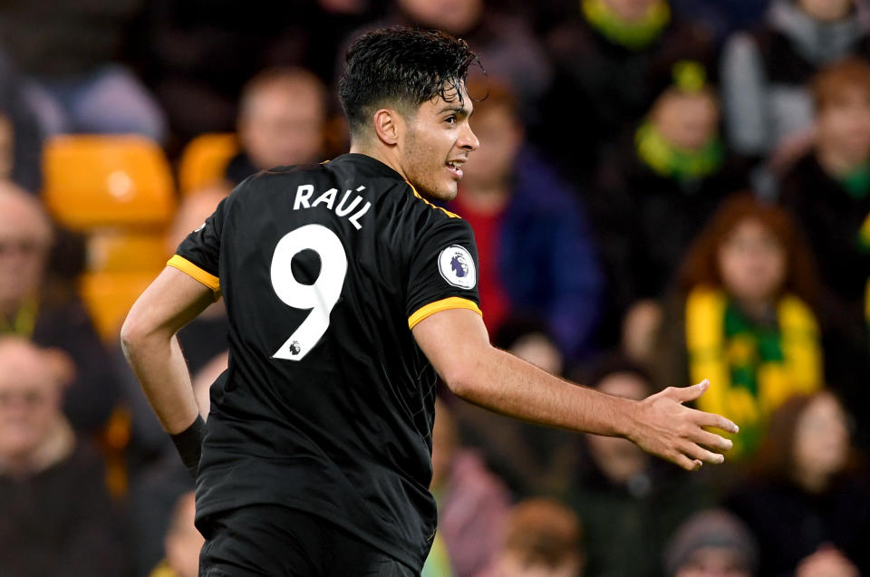 Raul Jimenez and Wolves have their sights set on further success vs. the Manchester clubs. (Photo by Joe Giddens/PA Images via Getty Images)