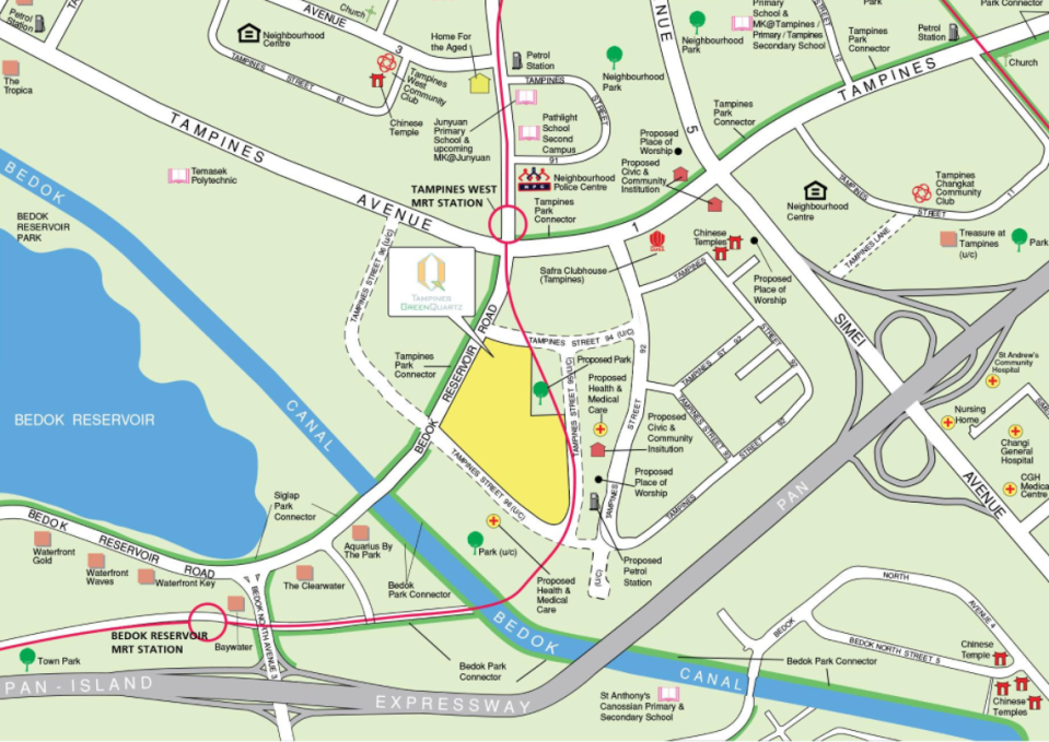 Locality map of the other August 2021 Tampines BTO flats along Tampines Street 96