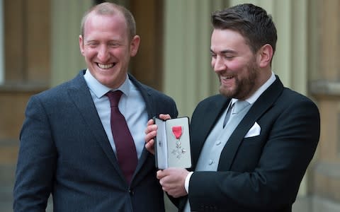 Neil Laybourn and Johnny Benjamin MBE at Buckingham Palace - Credit: Eddie Mulholland/Eddie Mulholland