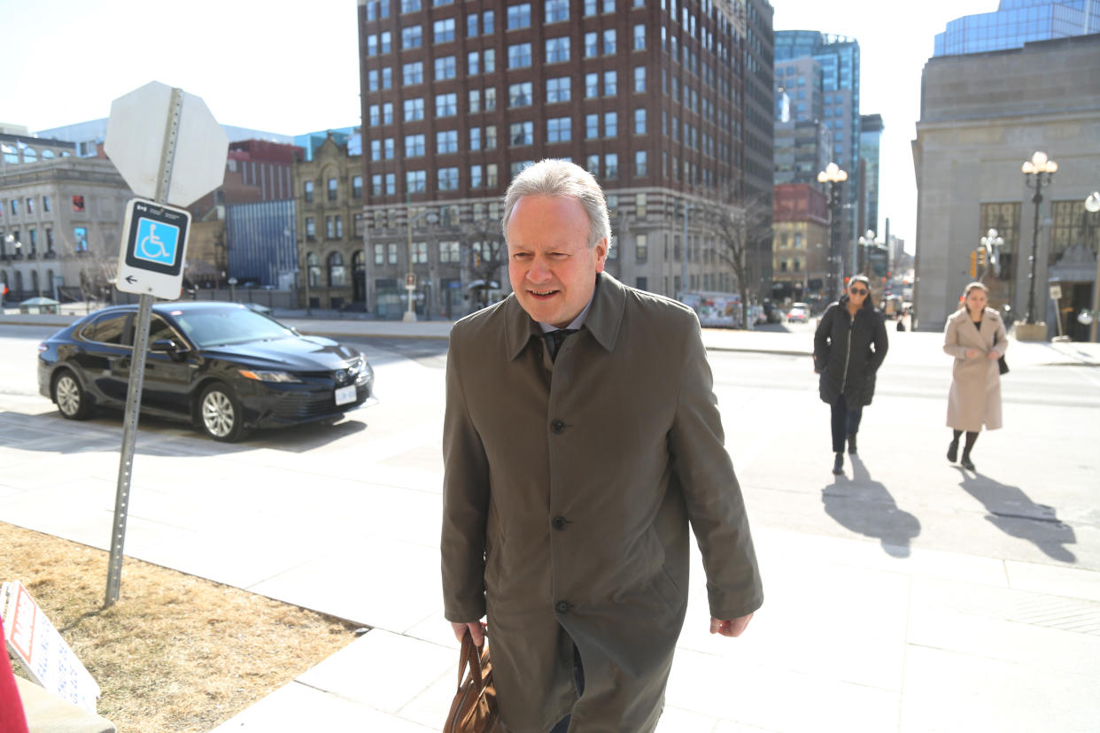 Bank of Canada Governor Stephen Poloz arrives for a news conference 