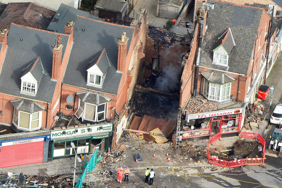 The devastating scene of the huge explosion in Leicester. (SWNS)