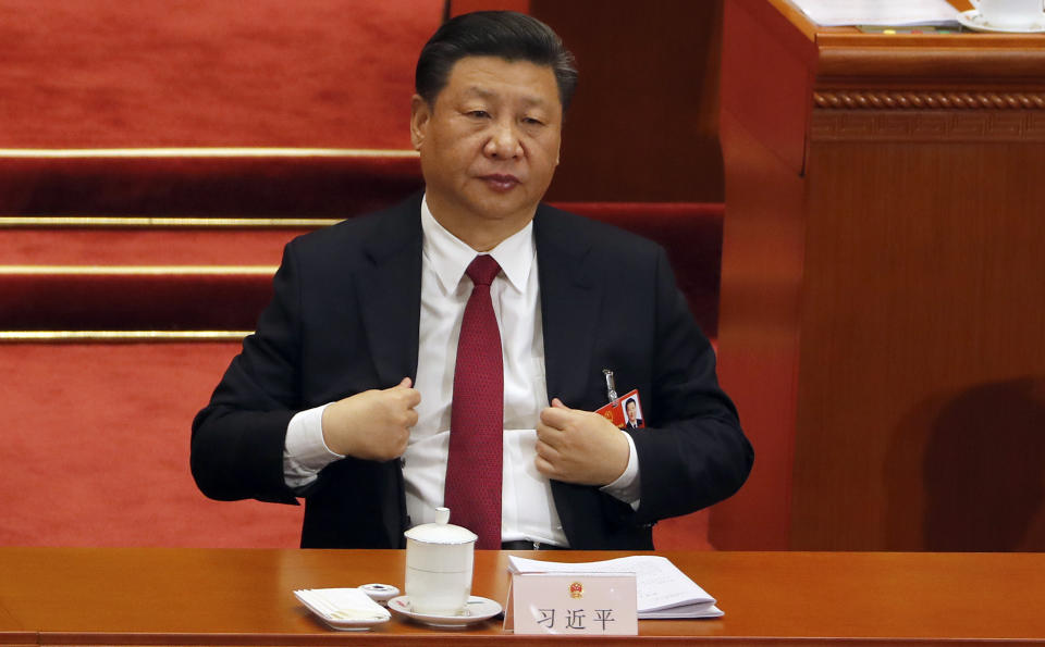 <p>Chinese President Xi Jinping attends a plenary session of China’s National People’s Congress (NPC) at the Great Hall of the People in Beijing on March 9, 2018. (Photo: Aijaz Rahi/AP) </p>