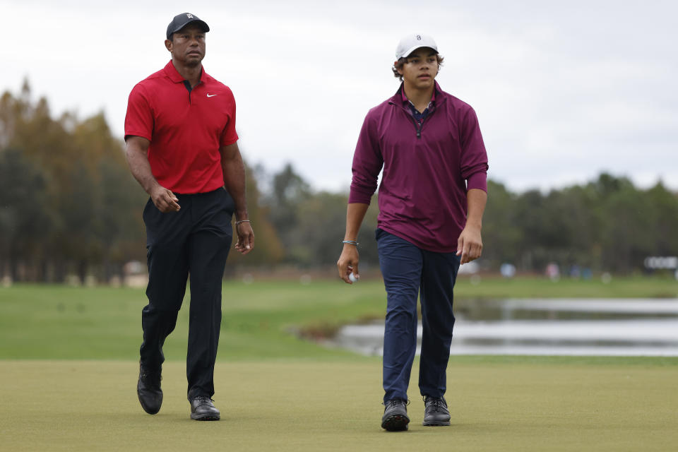 Tiger Woods and son Charlie at the PNC Championship. (Mike Mulholland/Getty Images)