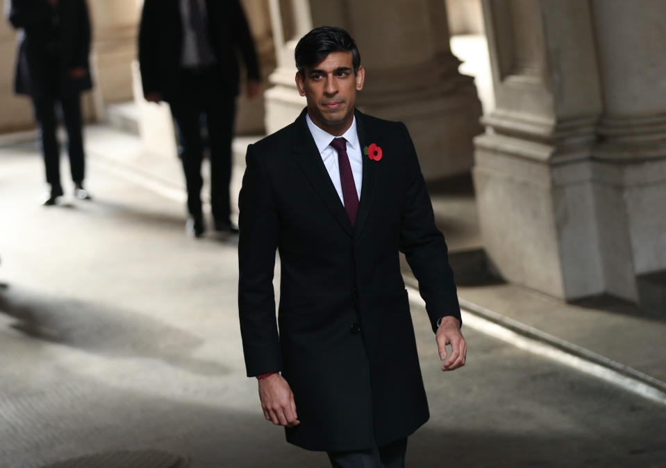 Chancellor of the Exchequer Rishi Sunak heads to Downing Street, following the Remembrance Sunday service at the Cenotaph, in Whitehall, London. (Photo by Yui Mok/PA Images via Getty Images)