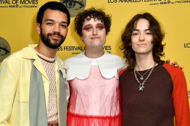 <p>VALERIE MACON/AFP via Getty</p> Justice Smith, Jane Schoenbrun, and Brigette Lundy-Paine