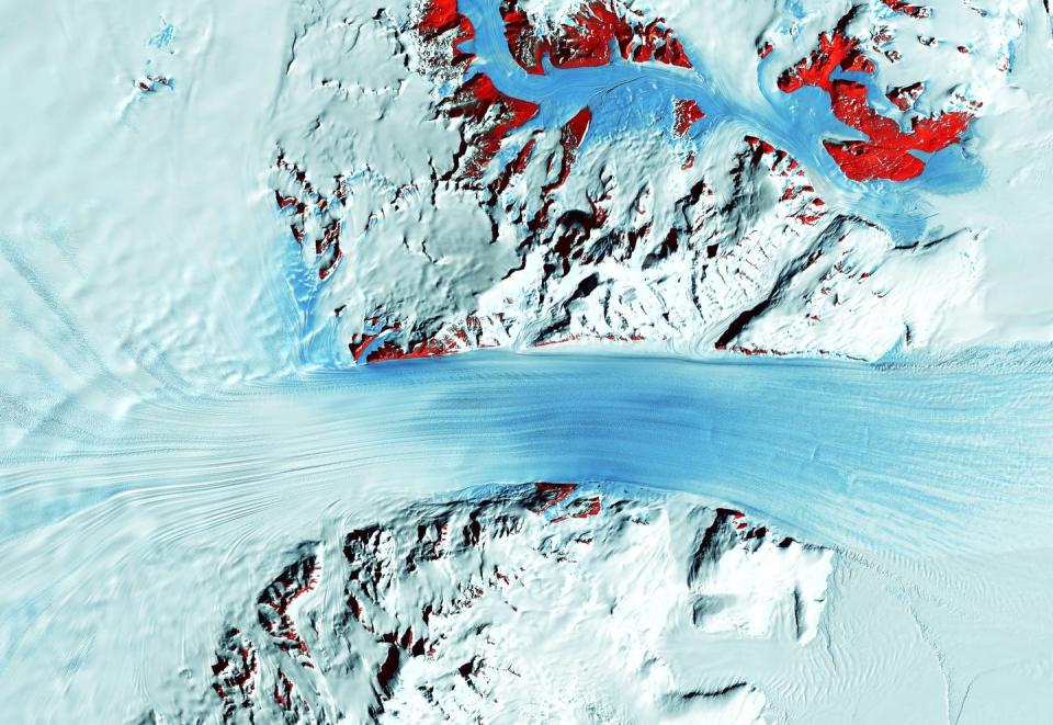 Long lines are formed by the glacier's flow