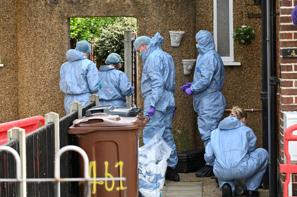 Four people have been found dead at a flat in Hounslow, West London. Police & forensics at the scene. 17th June 2023.   See SWNS story SWBNbodies.  Four people, including an 11-year-old girl, a three-year-old boy and a man and woman in their 30s, have been found dead in a flat in Hounslow, the Metropolitan Police say.  All four at the property on Staines Road, Bedfont, were thought to be from the same family, said the force.  Police were called at 15:00 BST on Friday and found the bodies after forcing their way in.  The force described it as 