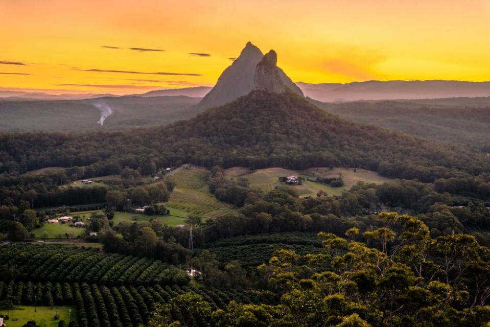 The view at sunset from the top of Mt Ngungun, in the Glass House Mountains of Queensland