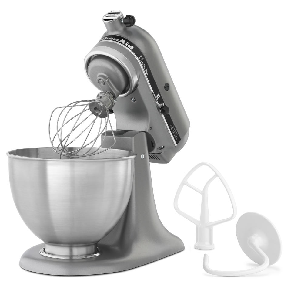 The mixer comes with a wire whip, coated flat beater and coated dough hook. (Photo: Walmart)