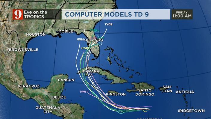 Depresión tropical 9 seguirá fortaleciéndose, gira hacia Florida