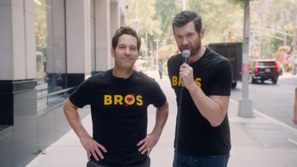 Paul Rudd and Billy Eichner in "Billy on the Street" for "Bros" (2022)