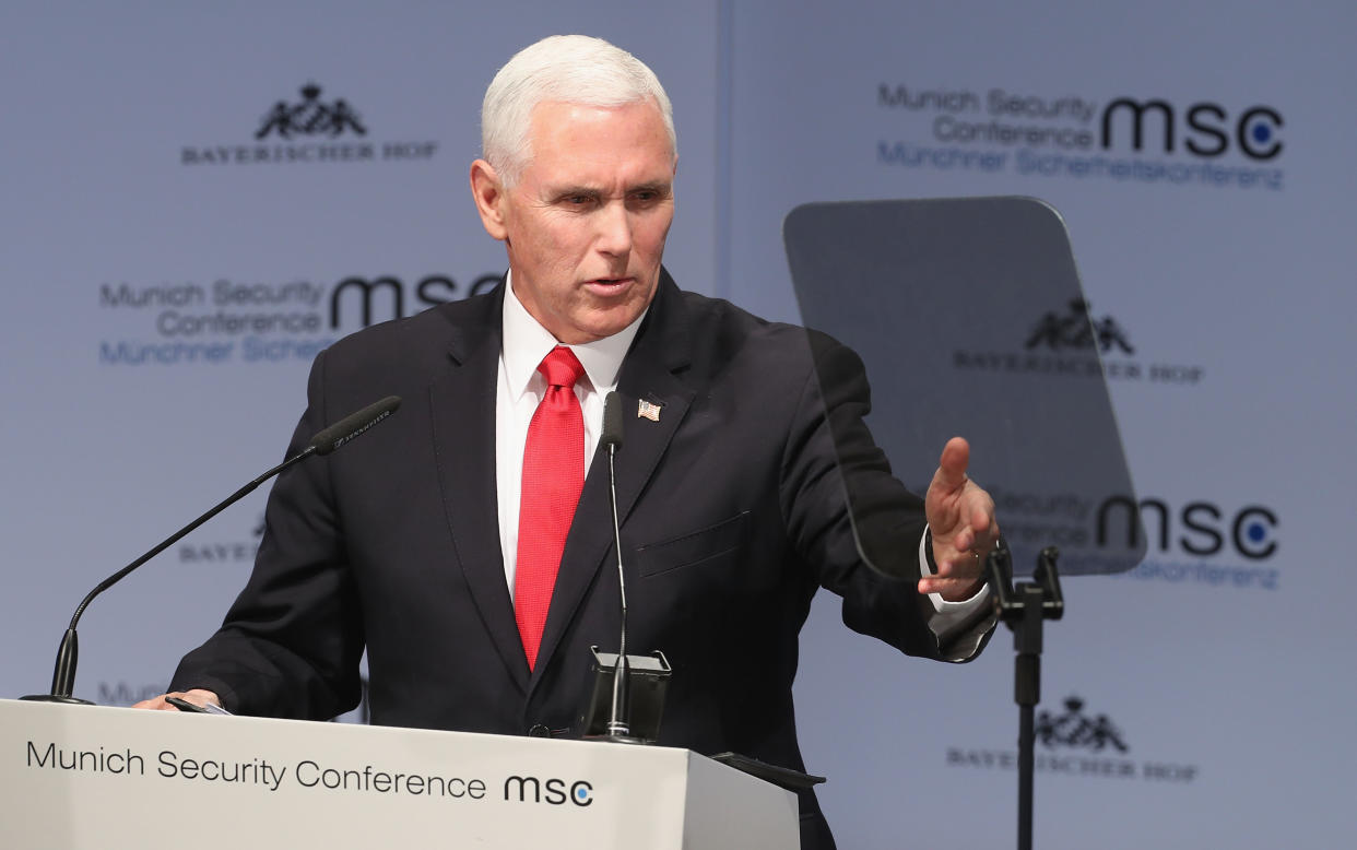 Der Republikaner Michael Richard „Mike“ Pence, 48. Vizepräsident der Vereinigten Staaten, bekam nur wenig Beifall für seine Rede auf der Münchener Sicherheitskonferenz. (Bild: Getty Images)