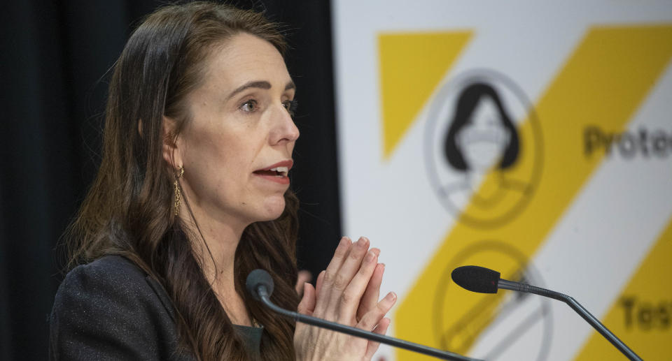 New Zealand Prime Minister Jacinda Ardern is pictured during a Covid update.