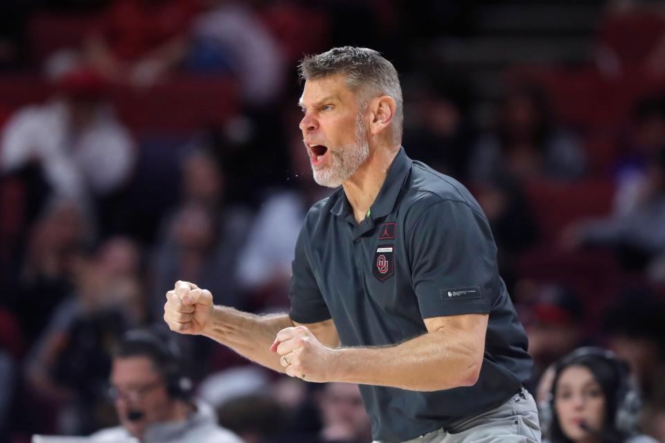 Porter Moser encourages his Sooners during a game against Texas Tech in February. BRYAN TERRY/The Oklahoman