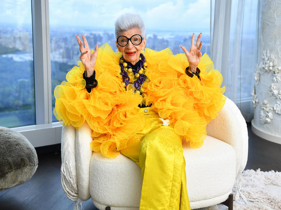 Iris Apfel sits for a portrait during her 100th birthday party at Central Park Tower on September 9, 2021 in New York City. / Credit: Noam Galai/Getty Images for Central Park Tower