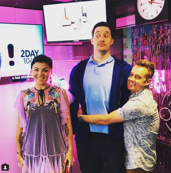 Grant's co-hosts Em Rusciano and Ed Kavalee were behind the hilarious prank. Source: Instagram/GrantDenyer