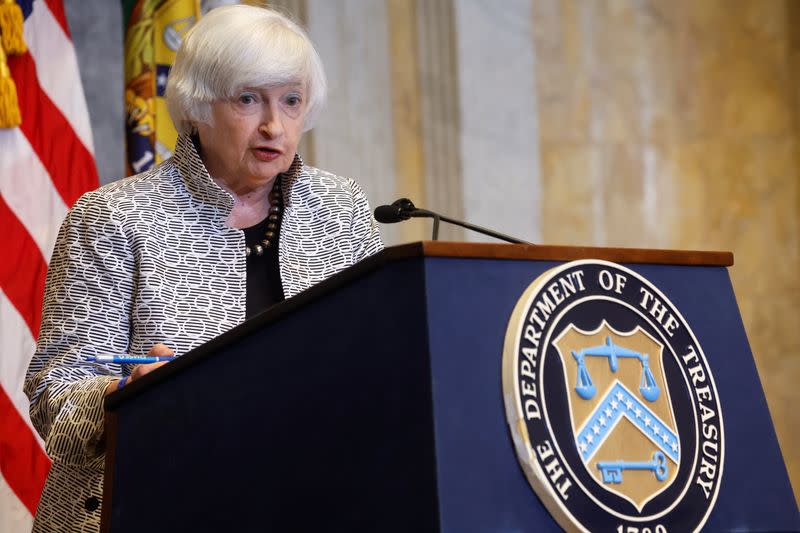 U.S. Treasury Secretary Janet Yellen holds a news conference at the U.S. Treasury Department in Washington