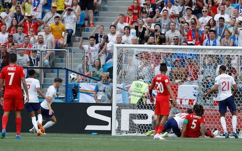 John Stones scores his second England goal - Credit: AP Photo/Victor Caivano