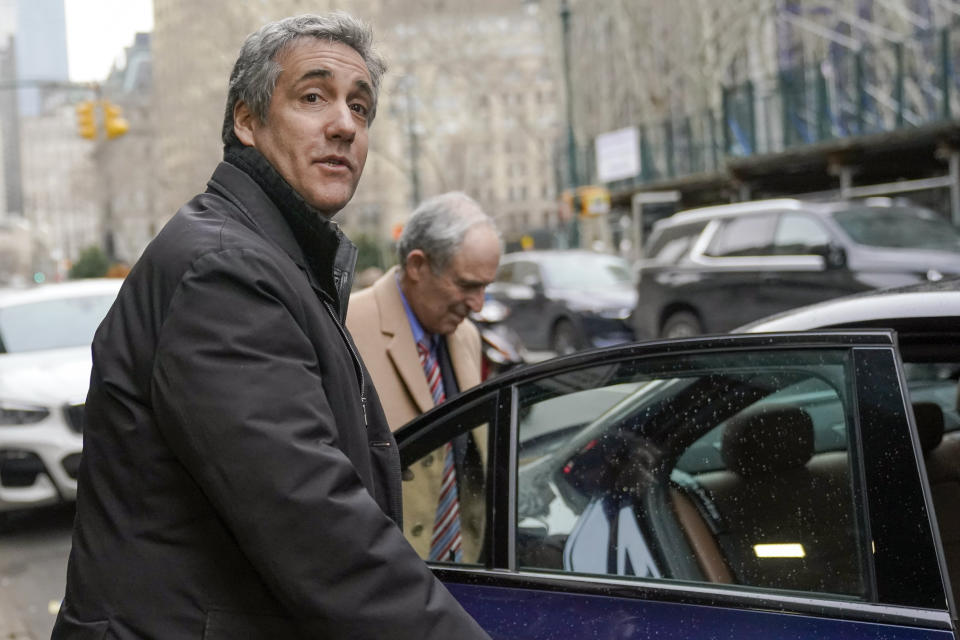 Michael Cohen leaves a lower Manhattan building after meeting with prosecutors, Friday, March 10, 2023, in New York. (AP Photo/Mary Altaffer)