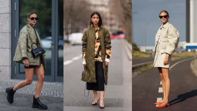 There are many ways to style your quilted jacket -- including in sets with other quilted garments.  (Photo: Getty Images/Edward Berthelot/Raimonda Kulikauskiene/Jeremy Moeller)