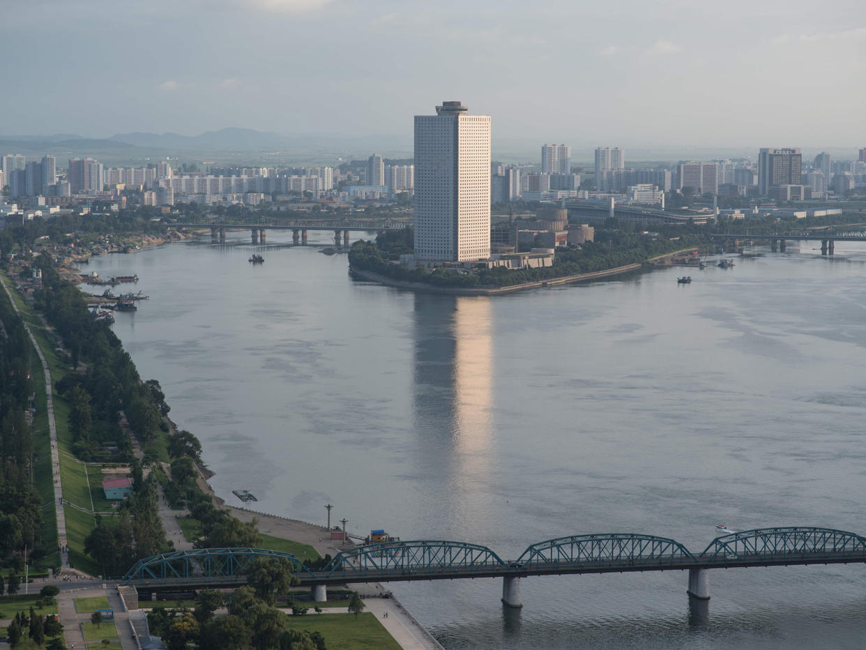 The Yanggakdo International Hotel, where Otto Warmbier allegedly removed a propaganda poster from, is where western travellers often stay during tourist excursions to North Korea: AFP/Getty